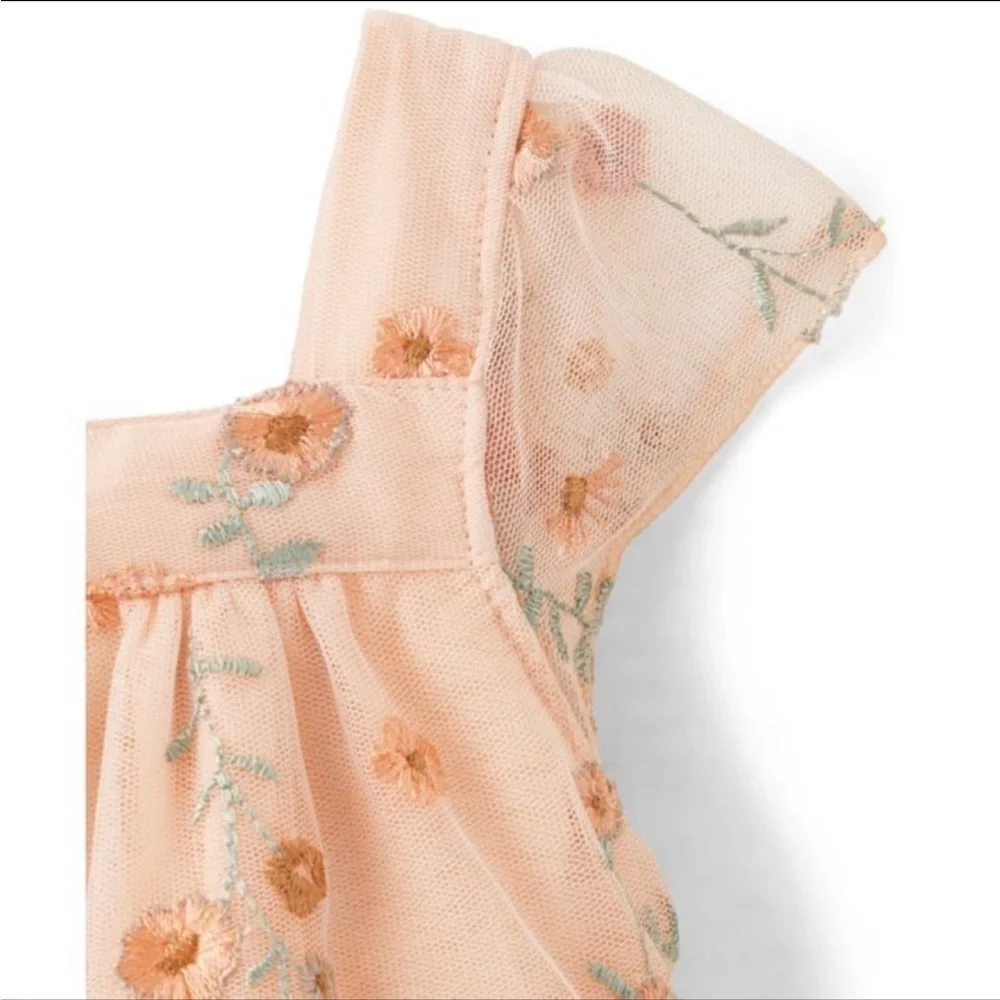 Gymboree Girls Embroidered Floral Mesh Ruffle Dress Size 10